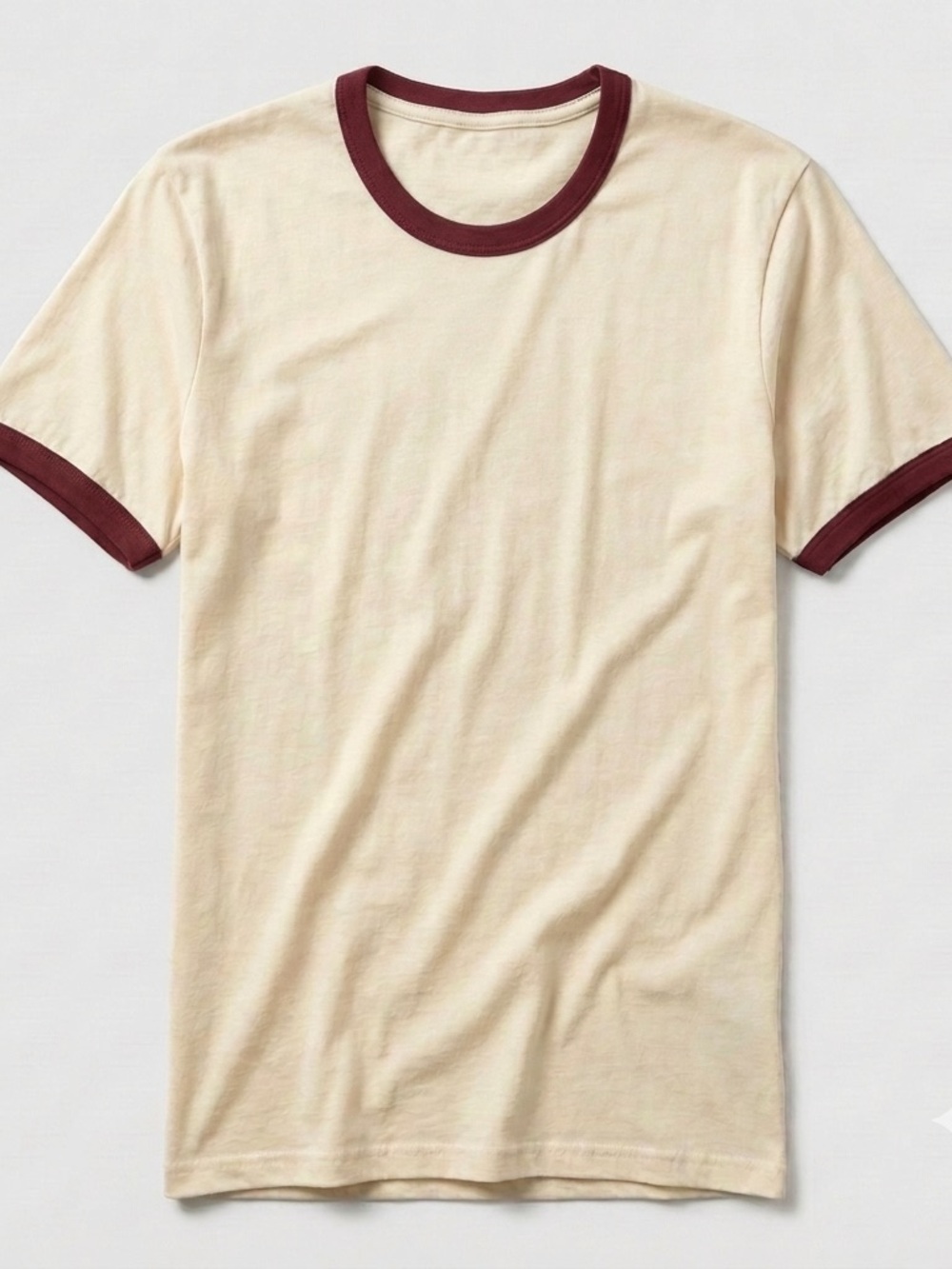 Men's Cream Ringer T-Shirt with Burgundy Trim